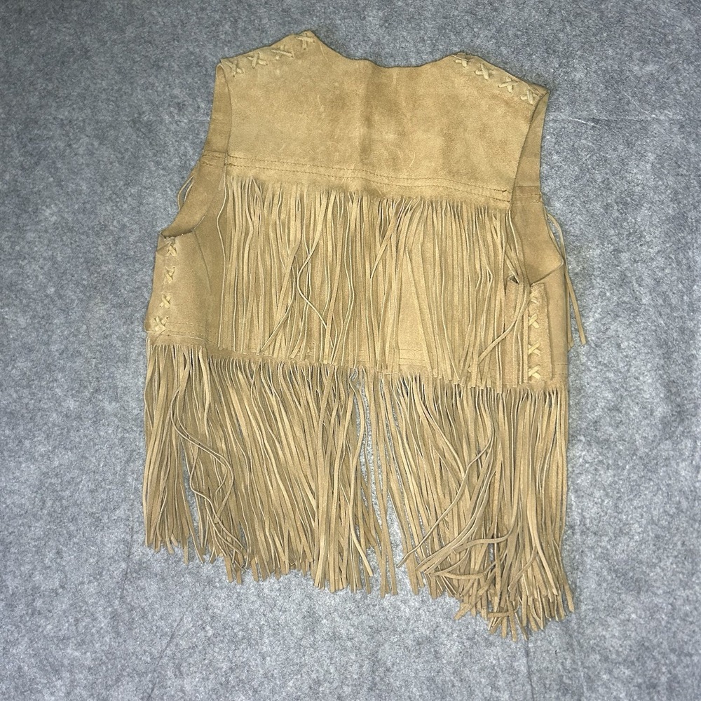 Vtg 70s Women's S Cropped Beige Suede Leather Fringe Vest Handmade - Picture 2 of 13